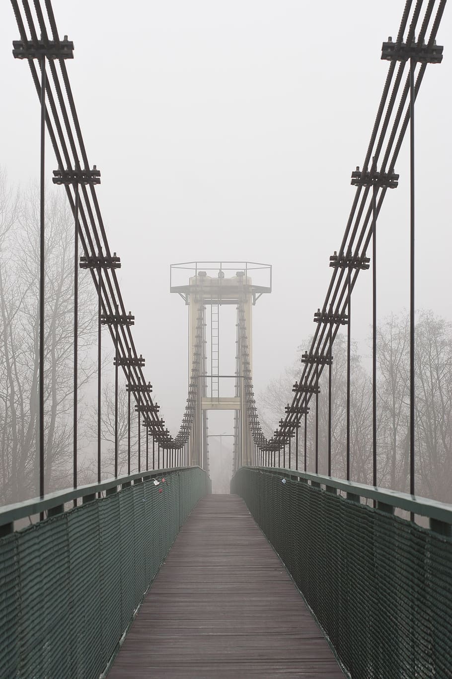 bridge, footbridge, transition, rope, railings, the fog, haze HD wallpaper