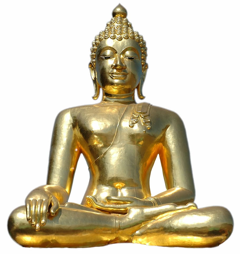 golden buddha, sitting, isolated, buddha, statue, buddhism, asia, HD wallpaper