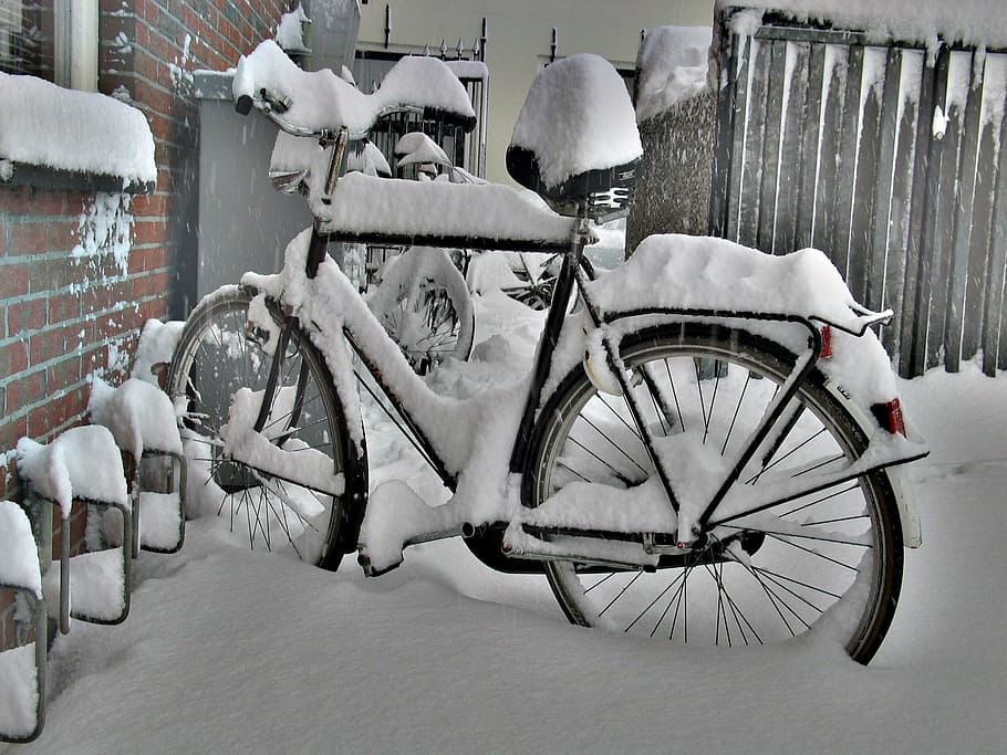 bicycle, winter, snow, cold temperature, transportation, mode of transportation HD wallpaper
