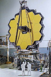 mirror, space telescope, hexagonal mirrors, science, technicians HD wallpaper