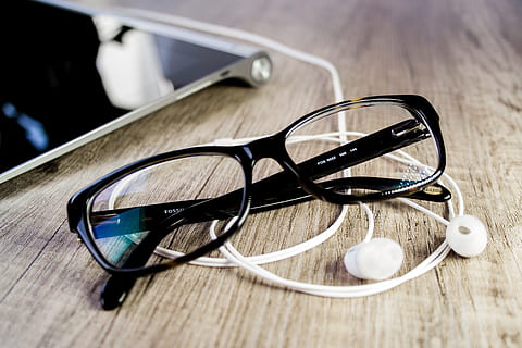 black frame eyeglasses, tablet, office, touch screen, reading glasses HD wallpaper