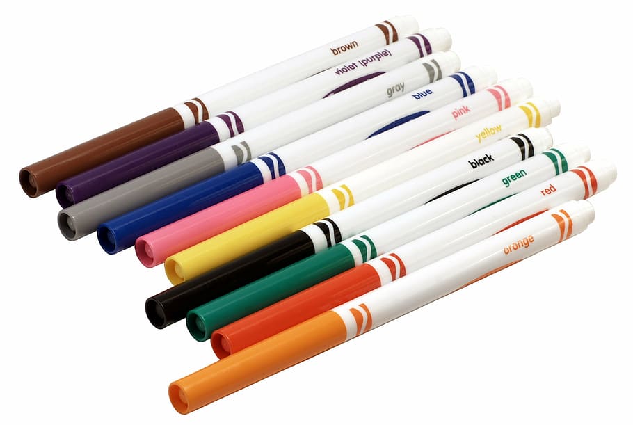 assorted pen markers, felt pens, colors, crayola, multi colored, HD wallpaper