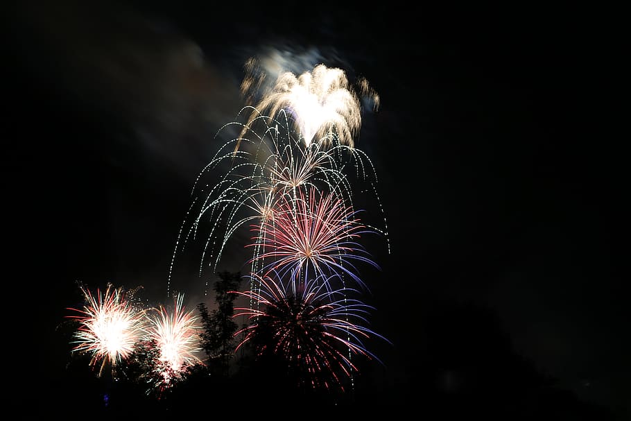 fireworks display, Rocket, Lights, Sylvester, explosion, shower of sparks HD wallpaper
