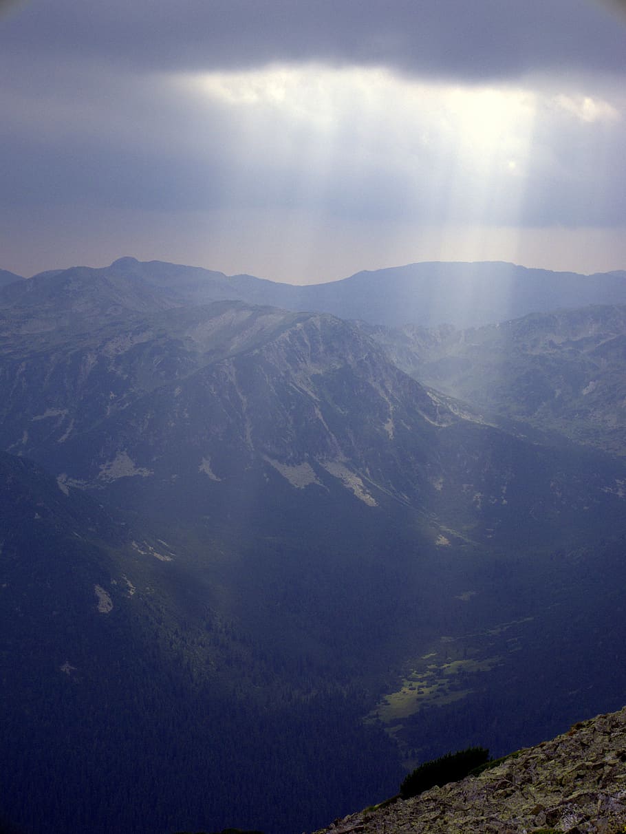 Bulgaria, Mountains, Rila, Clouds, shadows, light, sun, country HD wallpaper