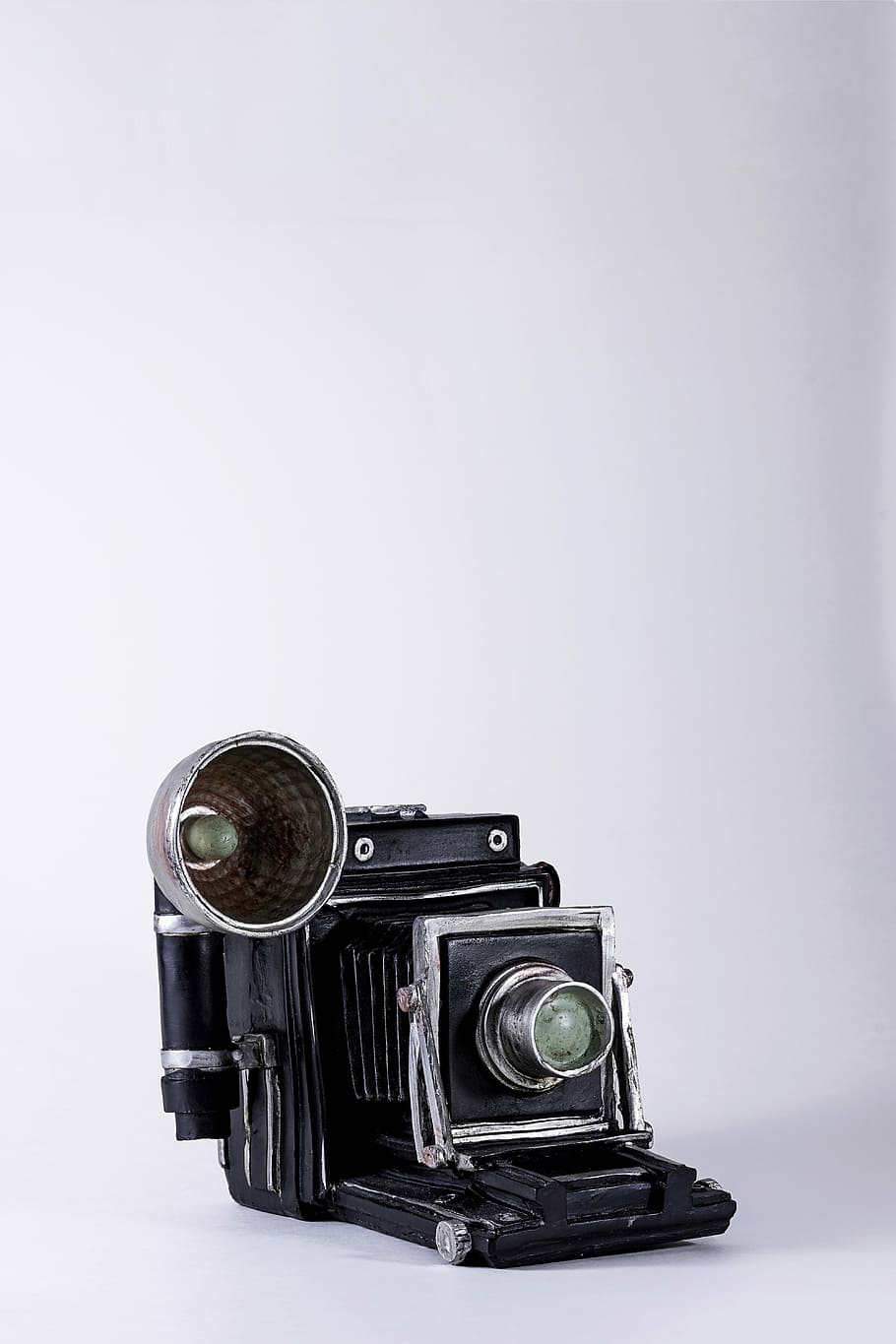 folding camera on white surface, black and grey camera, antique, HD wallpaper