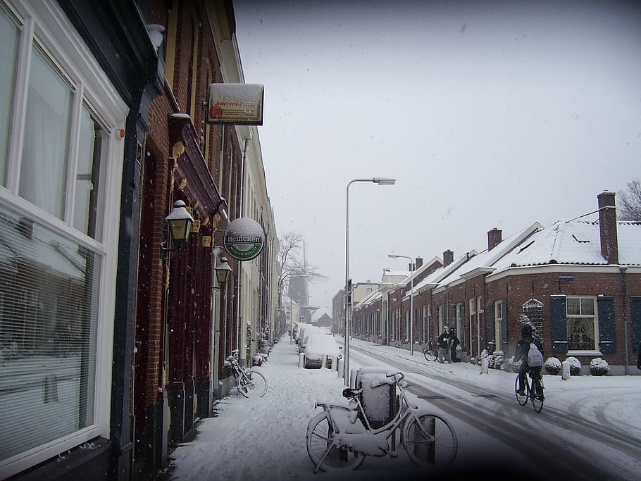 snow, holland, frozen, cold, outside, street, arnhem, architecture, HD wallpaper