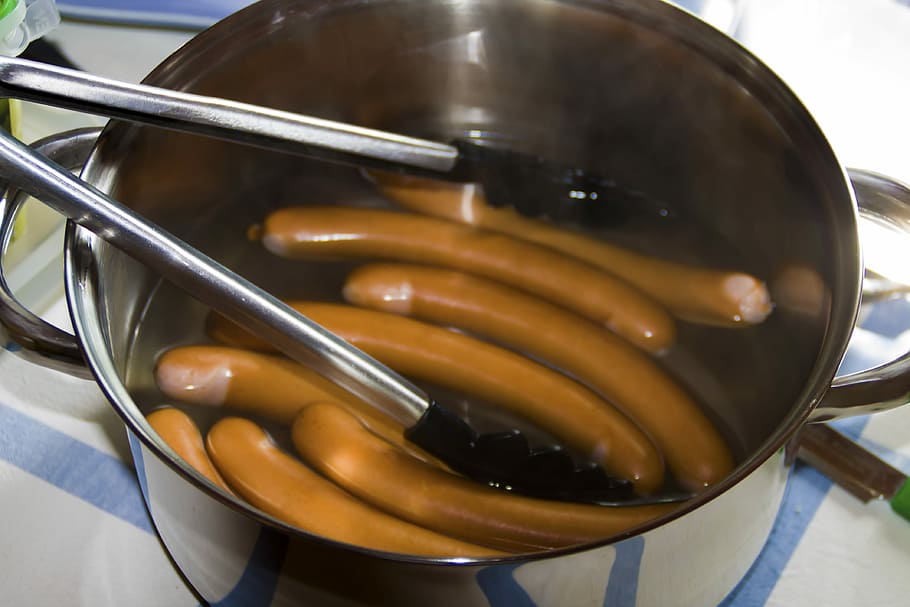 Bockwurst, Sausages, Pot, Cook, cooking pot, substantial, german HD wallpaper
