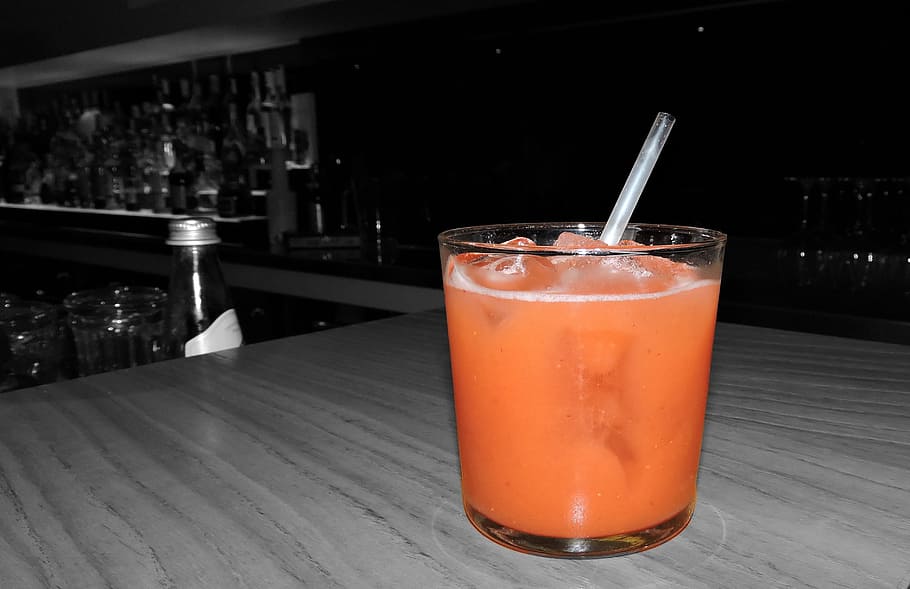 Aperitif, Glass, Straw, Orange, Ice, table, bar, color, drink HD wallpaper