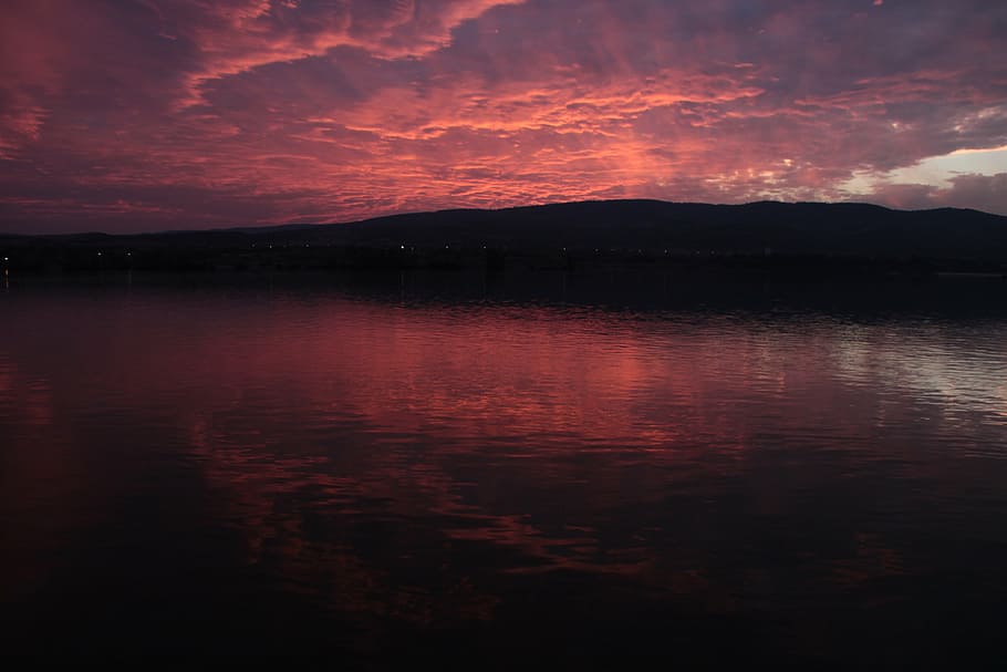 clouds, danube, night, reflection, sky, sunset, water, nature HD wallpaper