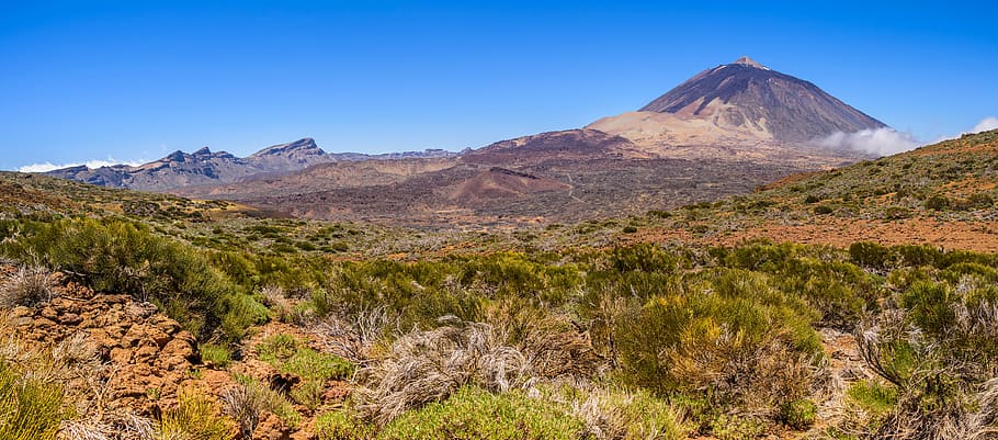 brown mountain, teide national park, panorama, volcano, nature, HD wallpaper