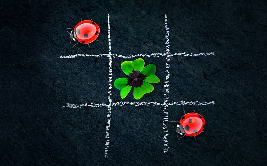 red ladybug and green flower illustration, klee, four leaf clover, HD wallpaper