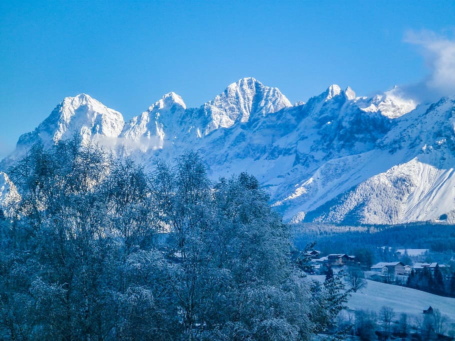 Winter, Mountains, Wintry, Alpine, landscape, austria, alpenblick HD wallpaper