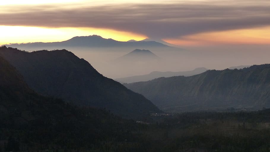 indonesia, java, volcano, rash, landscape, panorama, mountain HD wallpaper