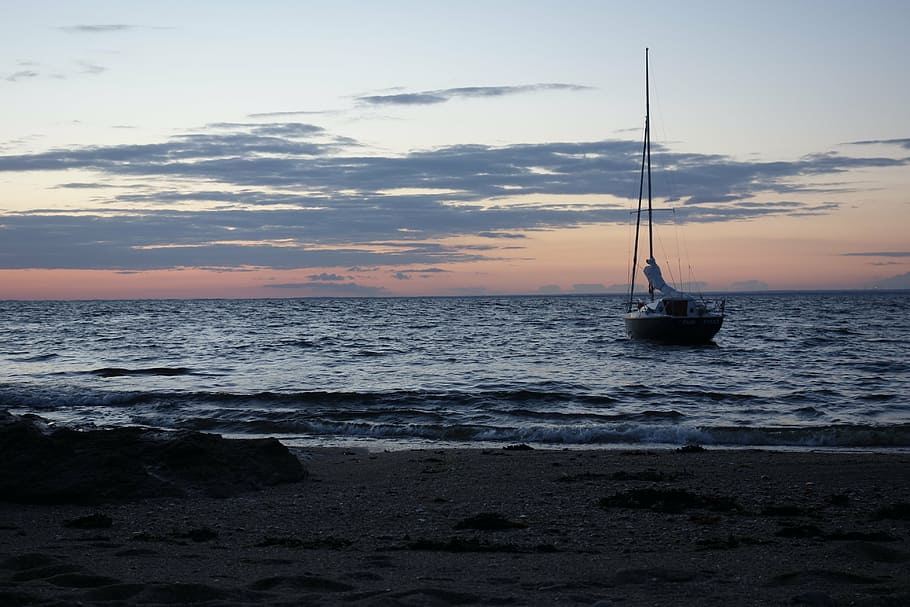 fishing boat, boot, evening, dusk, twilight, sunset, sailing boat HD wallpaper