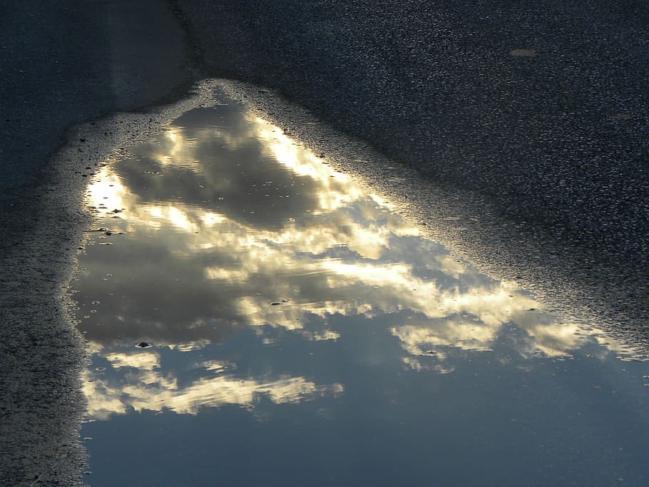 puddle, water, pool, reflection, cloud, wet, rain, cloud - sky HD wallpaper