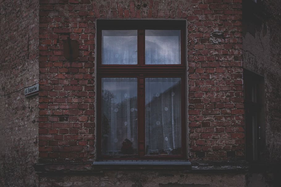 brown wooden window with glass panel, brick, architecture, abandoned HD wallpaper
