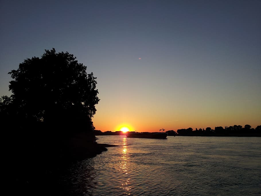 river, twilight, water, evening, landscape, sunset, abendstimmung HD wallpaper