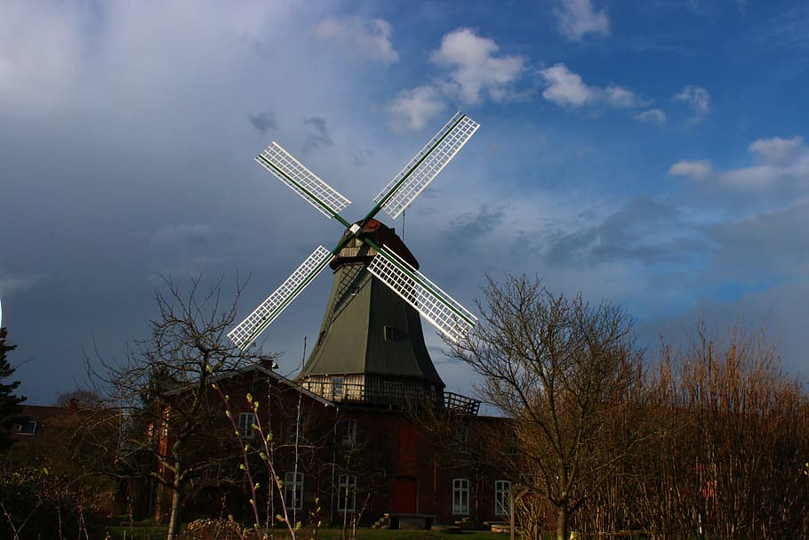 windmill, turn, building, renewable energy, alternative energy HD wallpaper