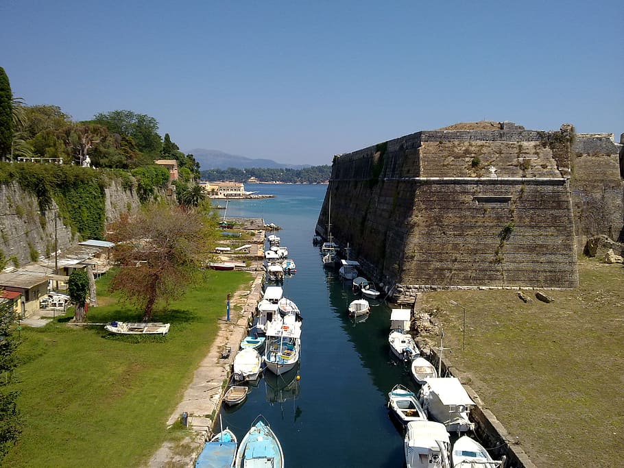 corfu, holidays, castle, water, architecture, sky, built structure HD wallpaper