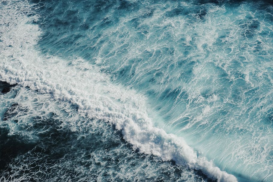 bird's-eye view of sea waves, body of water, wafe, ocean, blue HD wallpaper