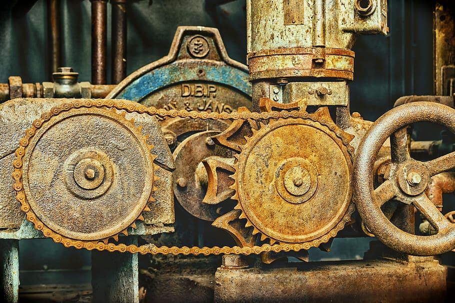 photo of brown mechanical equipment with crank, chain, mechanics, HD wallpaper
