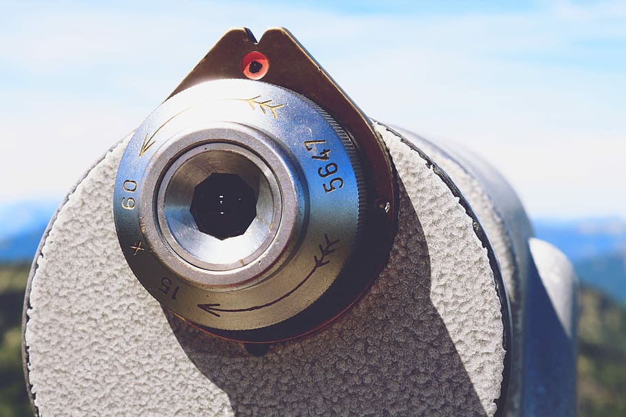 Telescope, View, Panorama, Technology, metal, mountains, close-up HD wallpaper