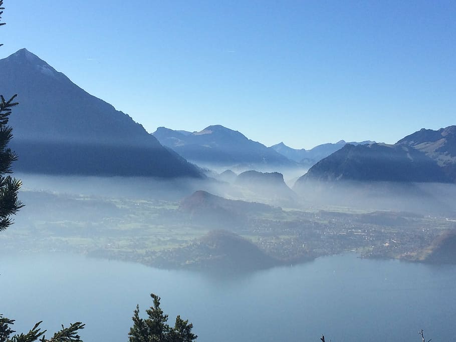 fog, alpine, mountains, sneezing, bernese oberland, sky, scenics - nature, HD wallpaper
