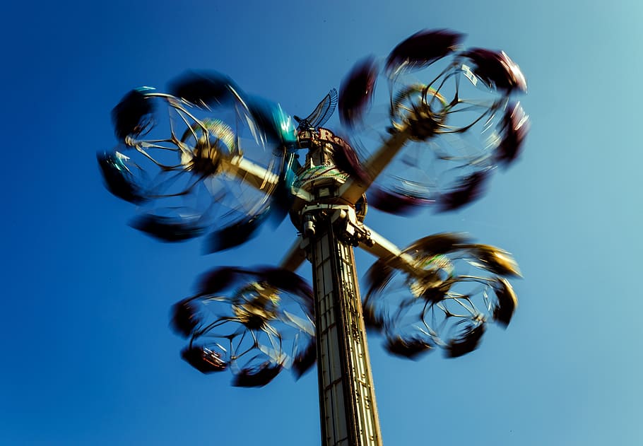 manege, the round, fun, output, speed, turned, blue, blurred motion HD wallpaper