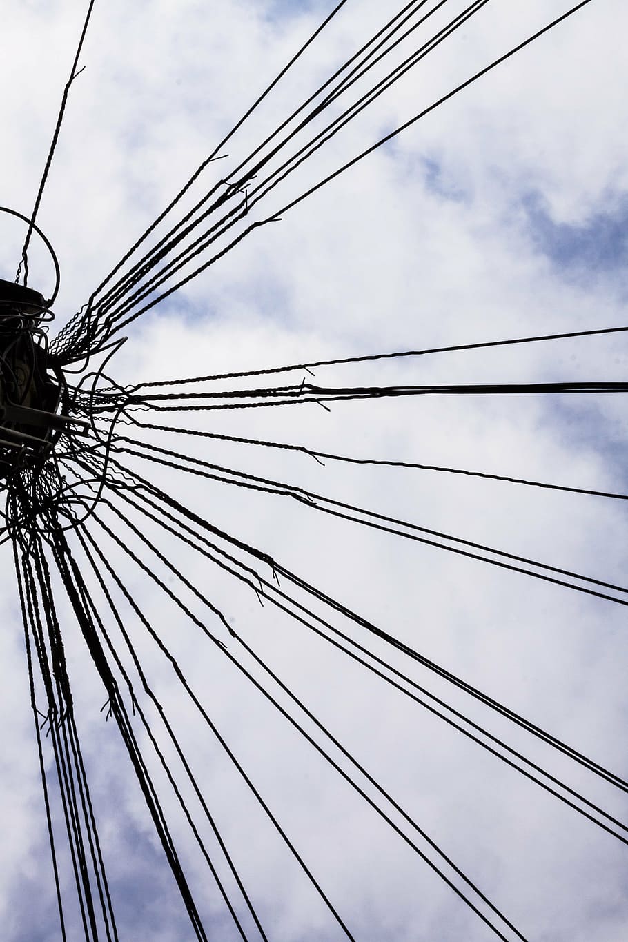 phone lines, mast, sky, biodata, power lines, wires, cable, HD wallpaper