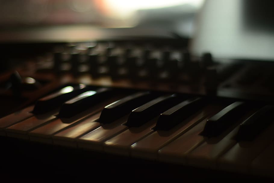 black electronic keyboard on macro photography, piano, music
