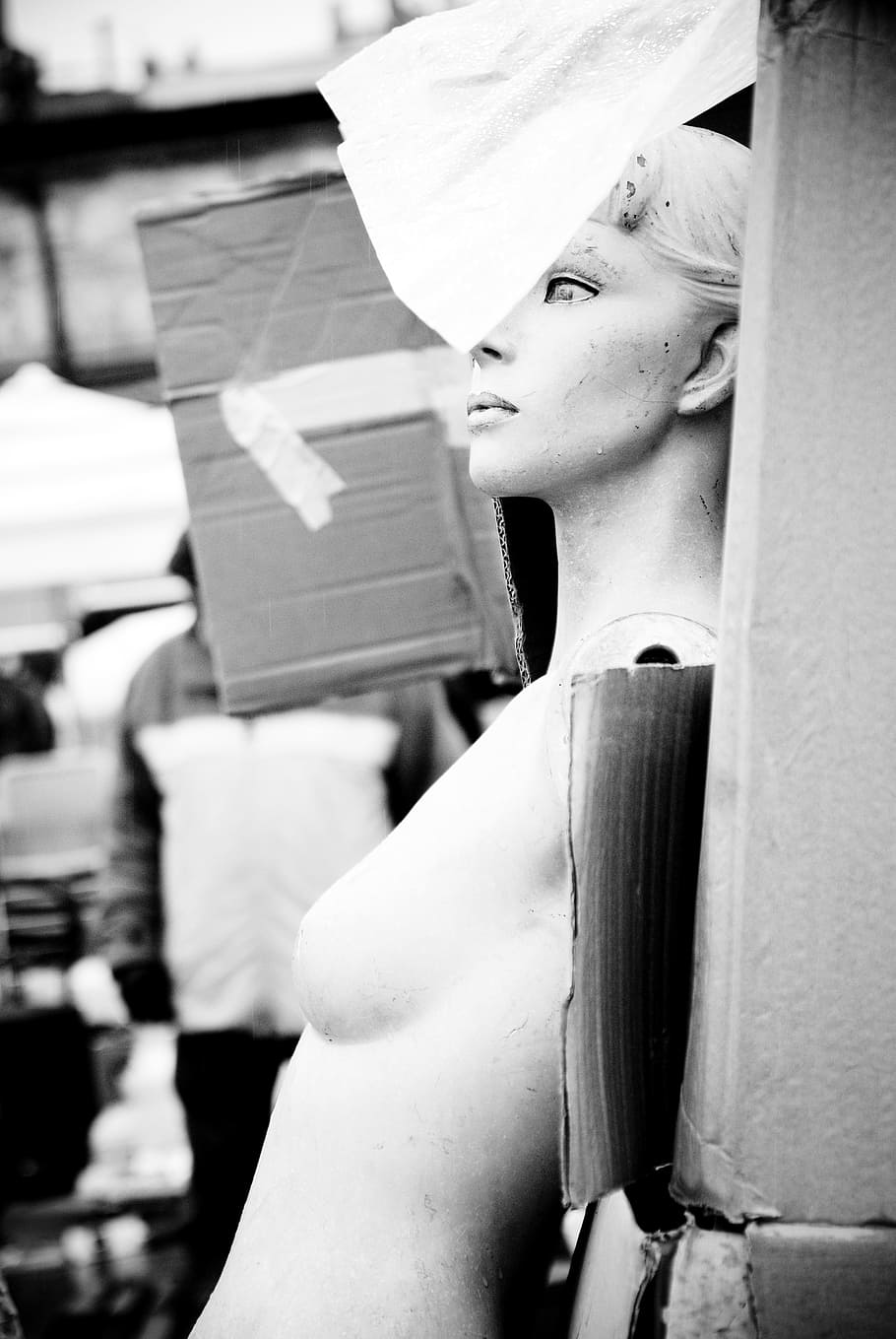 Dummy, Market, Boxes, Goods, women, black And White, people HD wallpaper