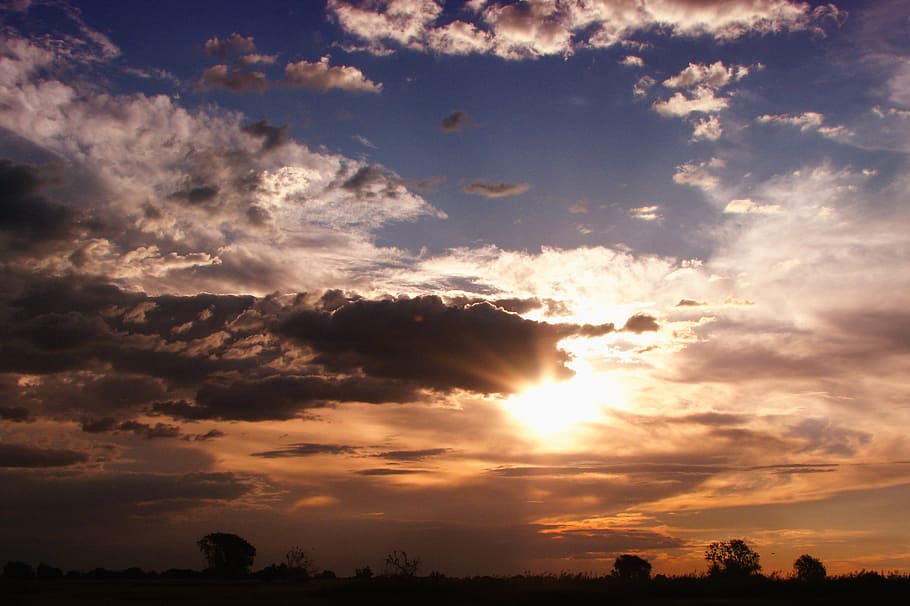 sunset, sky, clouds, landscape, evening, outdoor, sunlight HD wallpaper