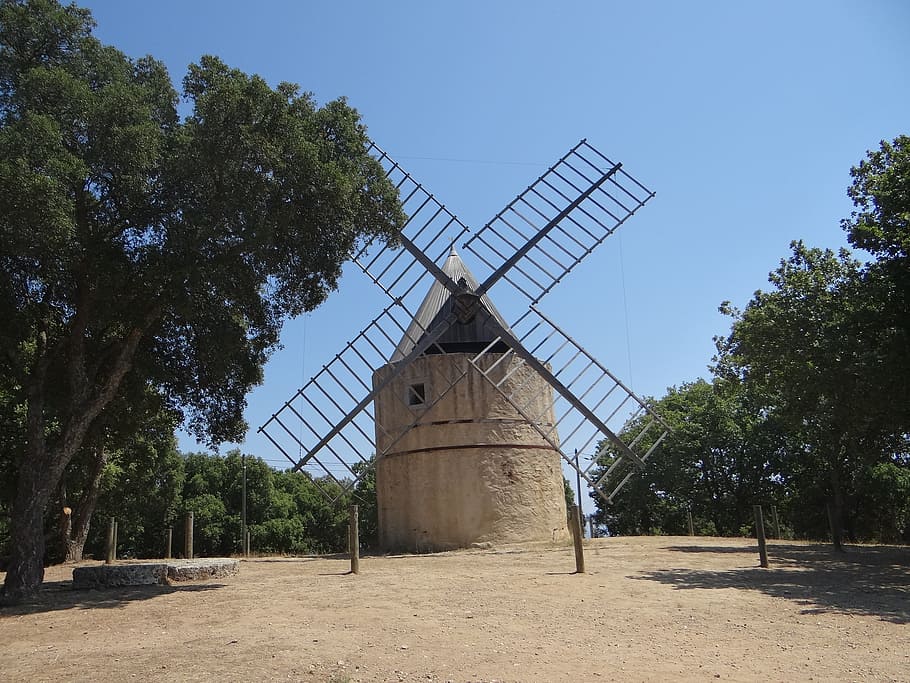 mill, windmill, wings, old, grain, architecture, calm, france HD wallpaper