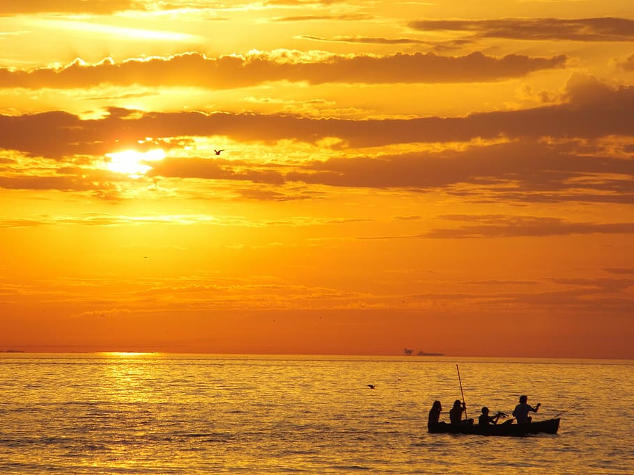 sun, sunset, orange, setting sun, landscape, nature, water HD wallpaper