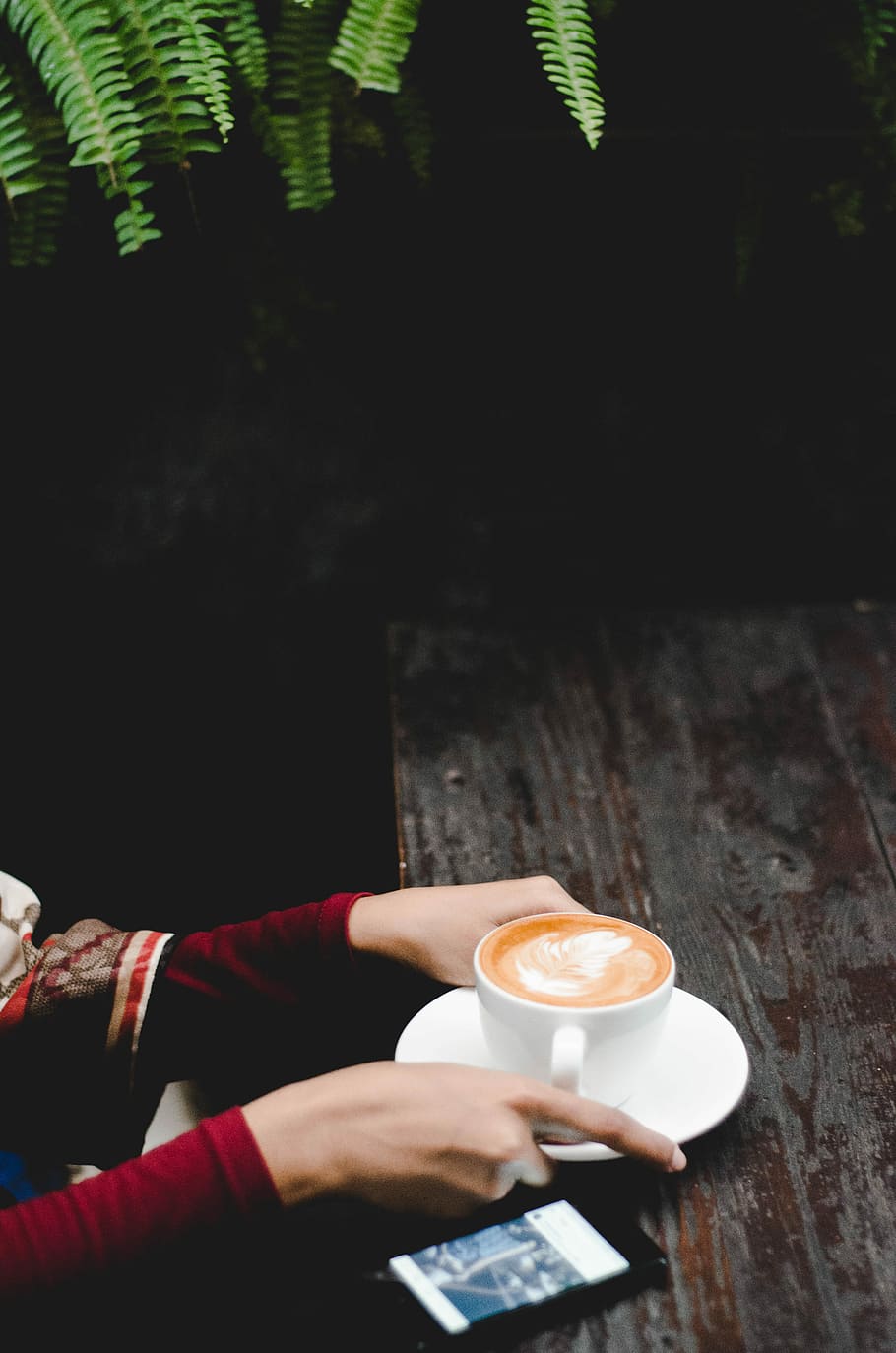 person taking coffee, person holding cup of coffee latte, table HD wallpaper