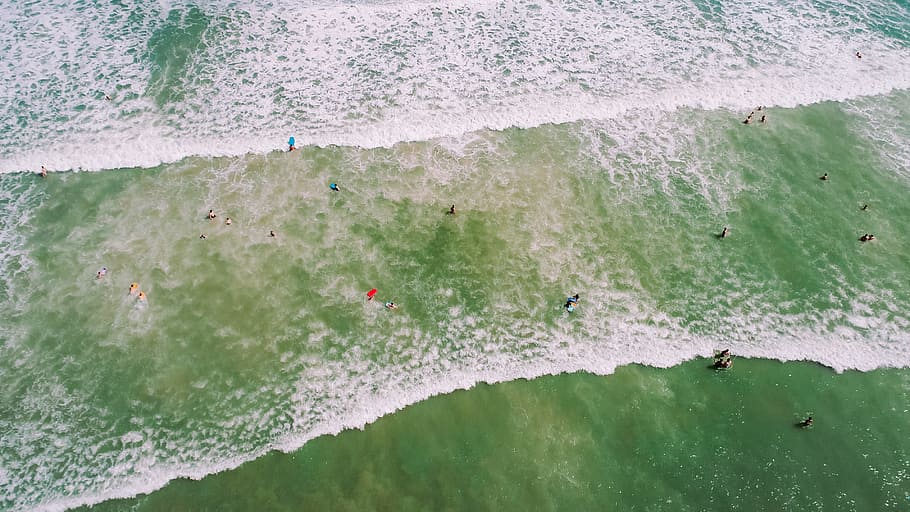 sea, ocean, water, waves, nature, coast, shore, beach, people HD wallpaper