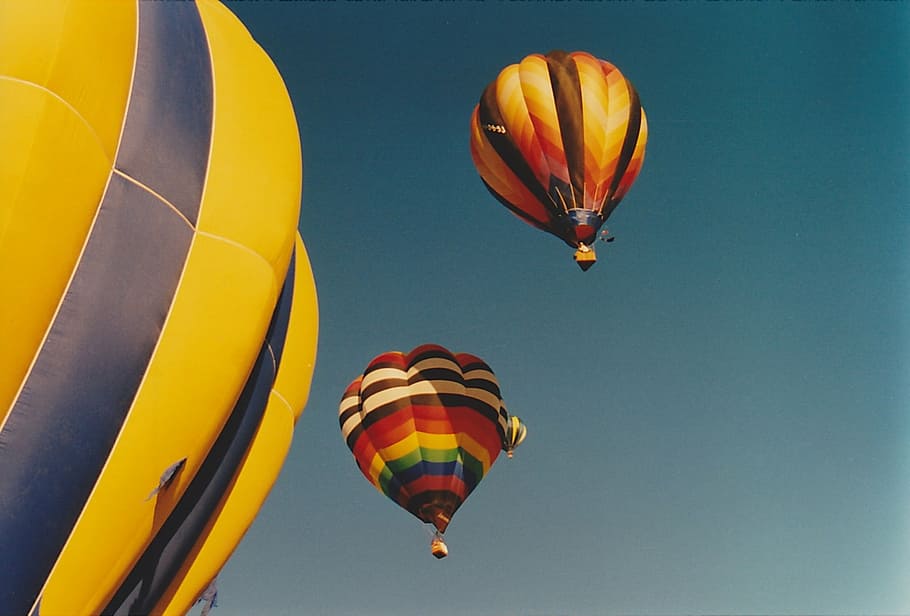 hot air balloon, colorful, vibrant, albuquerque, aerial, sky, HD wallpaper