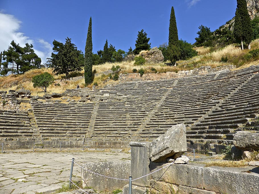delphi, amphitheatre, roman, ruins, ancient, heritage, theater, HD wallpaper