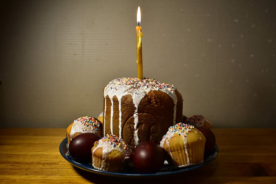 candle, easter cake, darkness, baking, eggs, food, food and drink HD wallpaper
