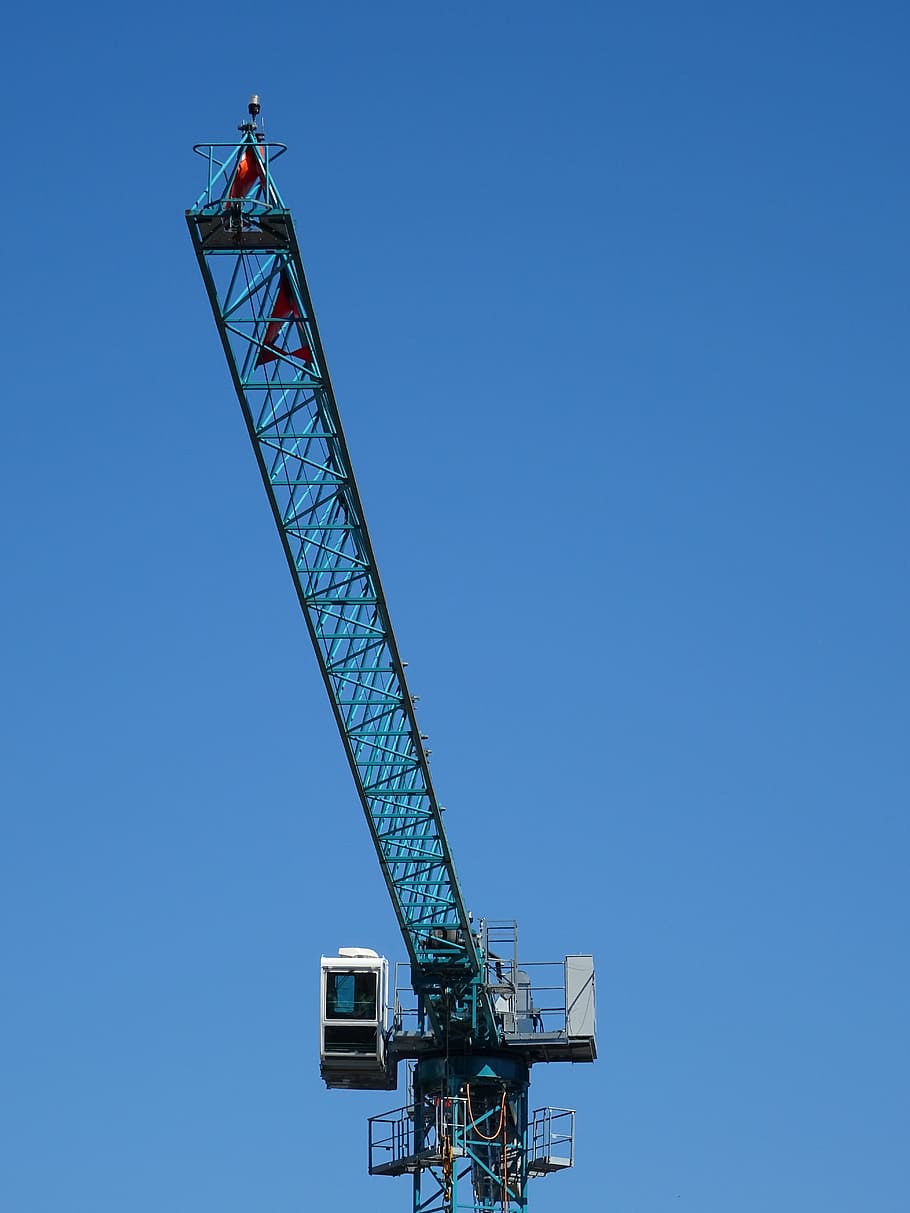 crane, baukran, blue sky, construction work, technology, site HD wallpaper