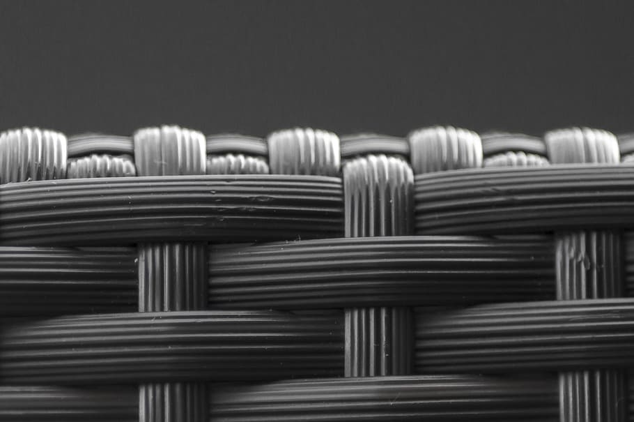 braid, black white, macro, grey, structure, close-up, large group of objects HD wallpaper