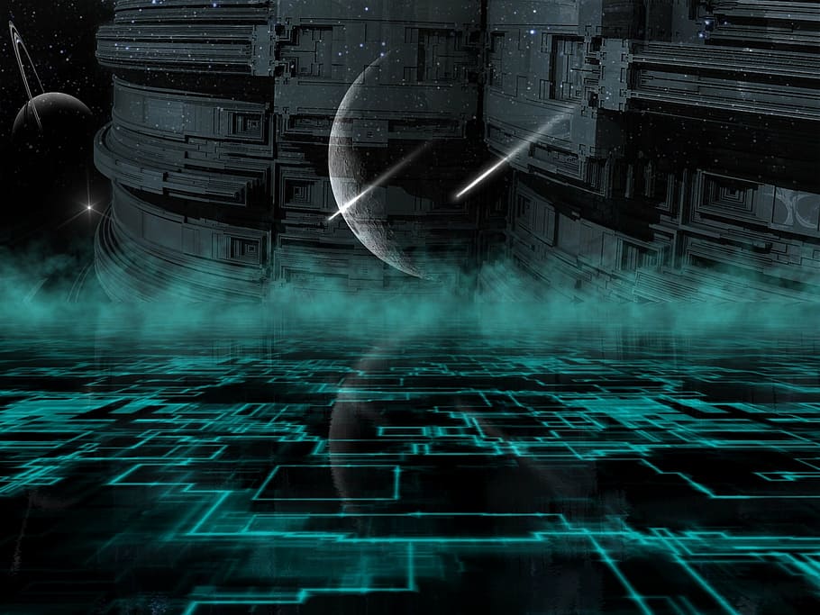 planet with galaxy backdrop wallpaper, spaceship, electronics HD wallpaper