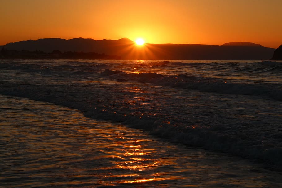 sunset, dawn, evening, waters, sea, sky, scenics - nature, beauty in nature HD wallpaper