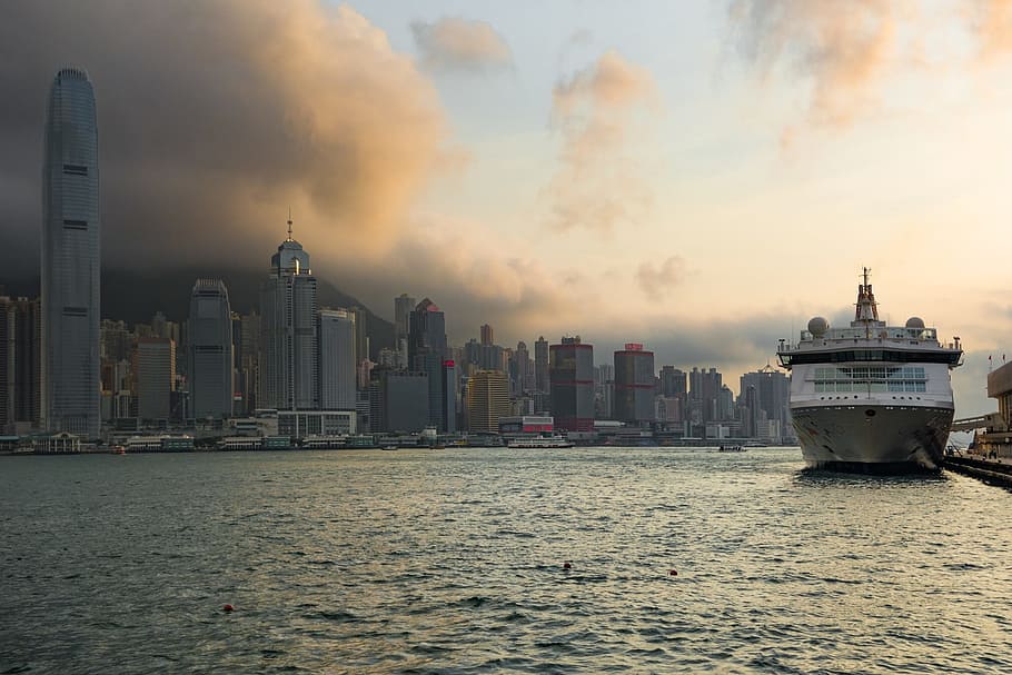 sea, ocean, water, wave, nature, ship, trip, travel, city, skyline HD wallpaper