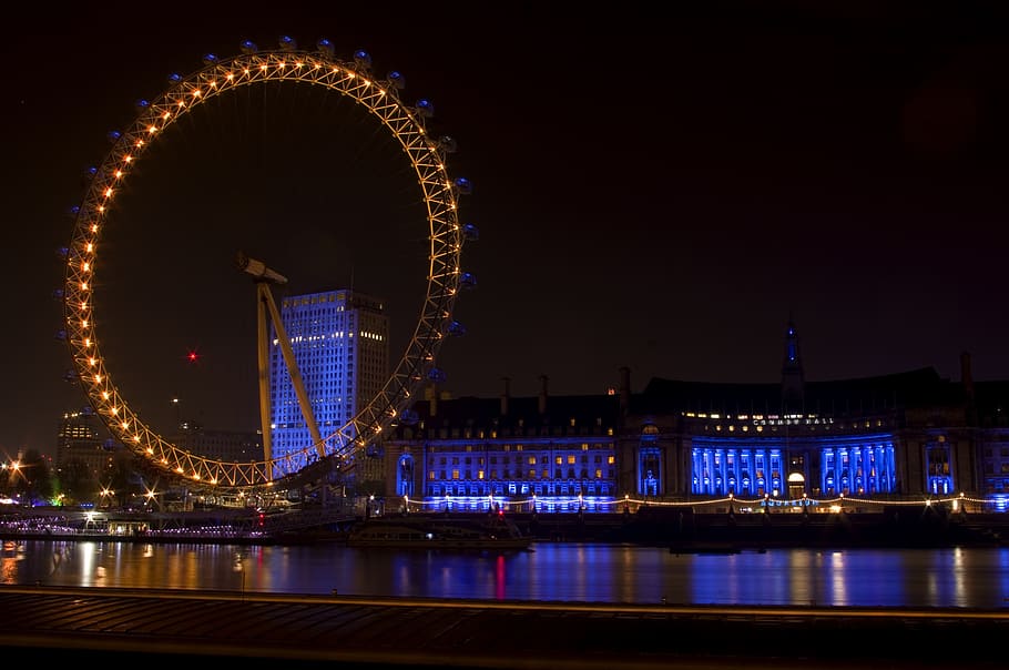 london, eye, county, hall, night, lights, city, urban, architecture HD wallpaper