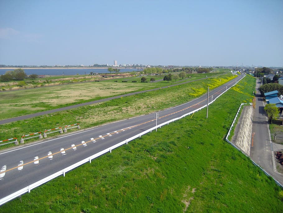 Landscape, Japan, Spring, summer, highway, road, sky, clouds HD wallpaper
