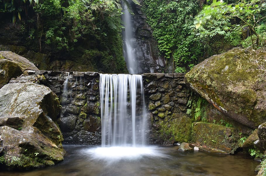 waterfalls rushing in to the rocks, cascade, creek, landscape HD wallpaper
