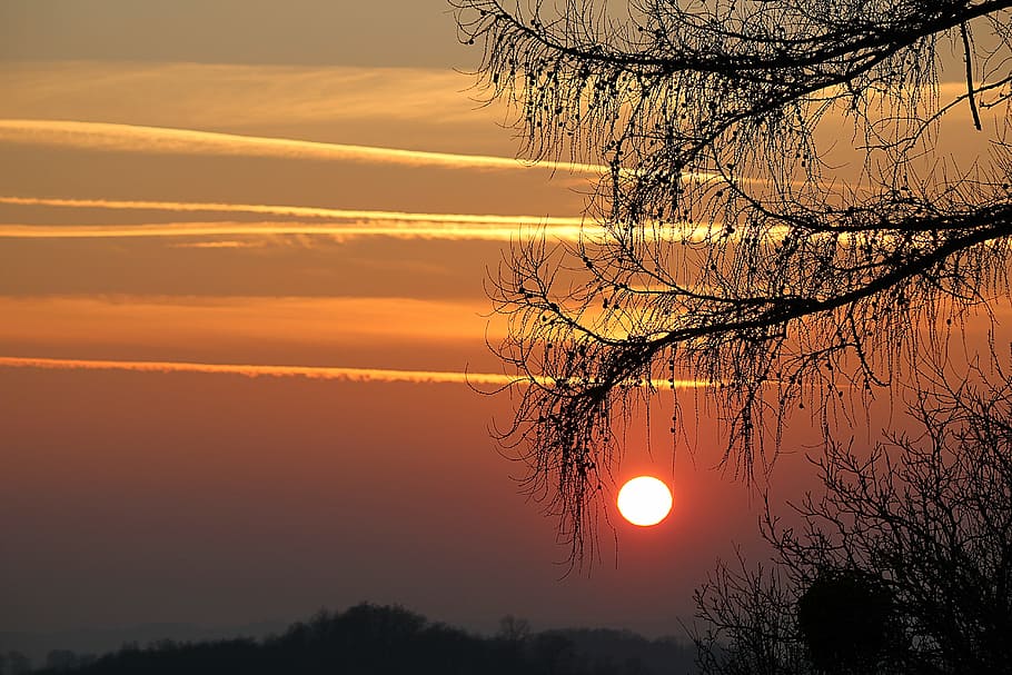 sunset, dusk, abendstimmung, evening sky, afterglow, nature HD wallpaper