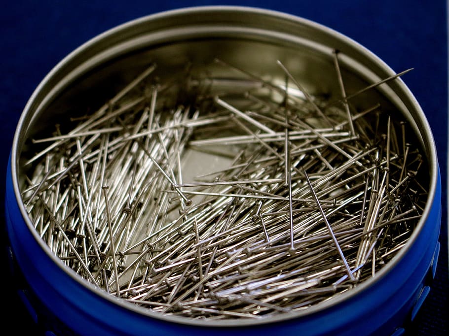 pin, pins, metal, container, sharp, large group of objects HD wallpaper