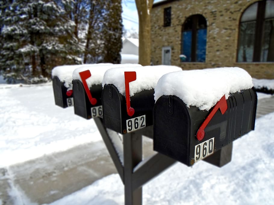 mailbox, winter, snow, postbox, season, white, letter, cold temperature HD wallpaper